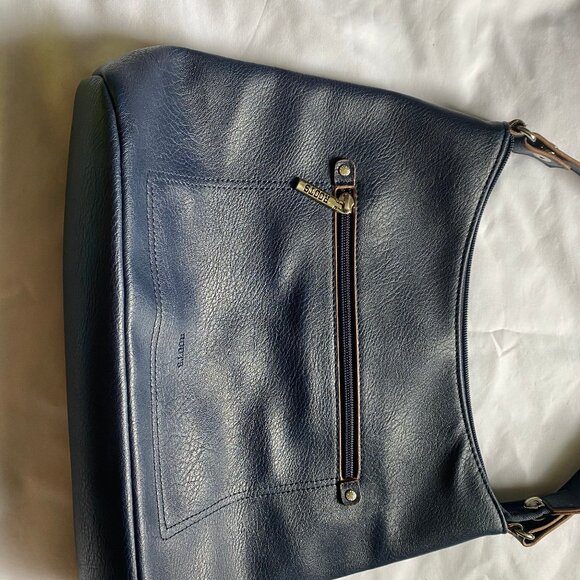 Vintage Authentic Roots Canada Navy Blue Pebble Leather Small Hand/Shoulder Bag - Picture 2 of 6